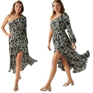 SUGARLIPS Floral One Shoulder Black/ White Maxi Dress sz S